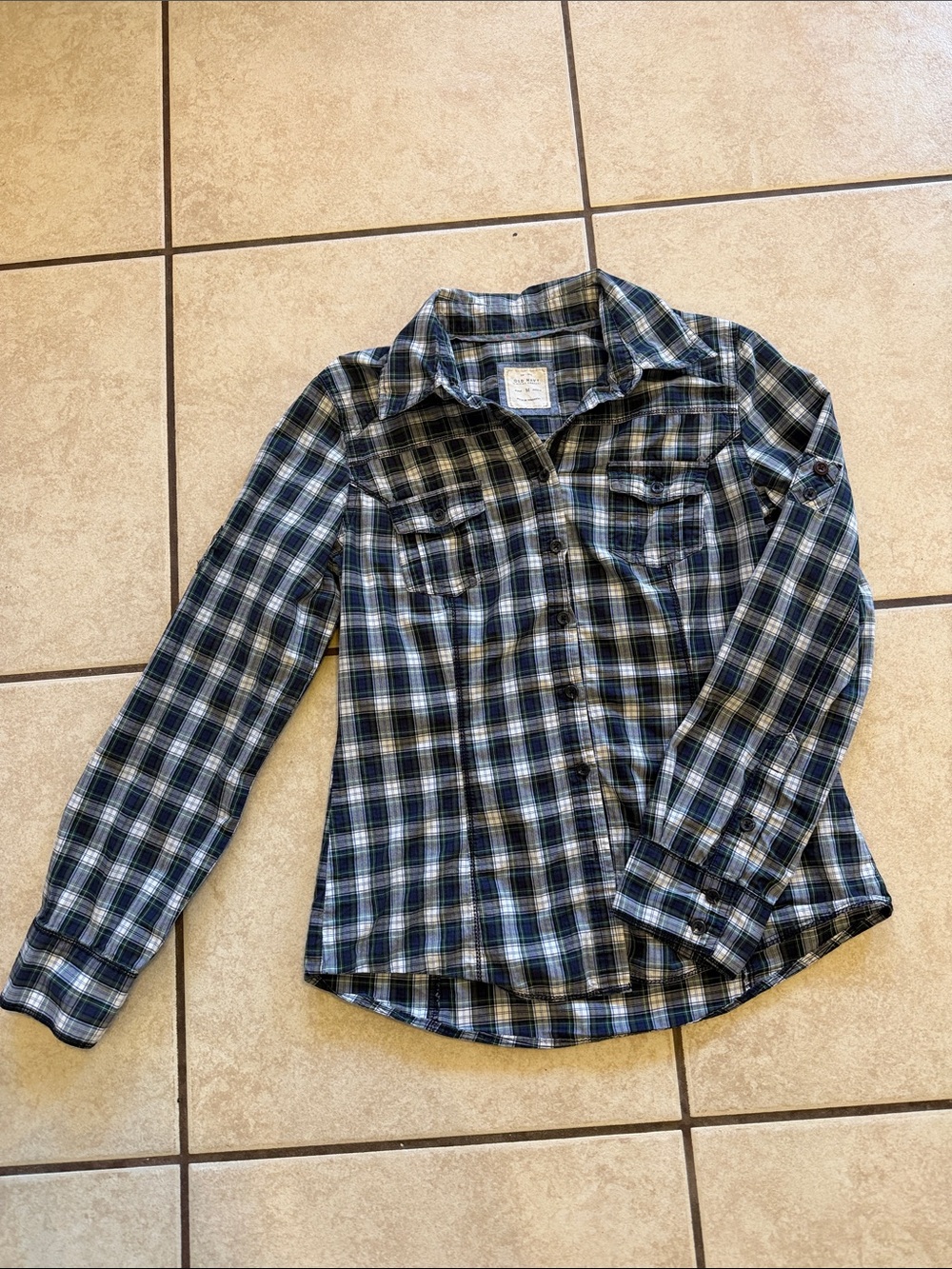 Old Navy Blue and Green Plaid Button-Down Shirt